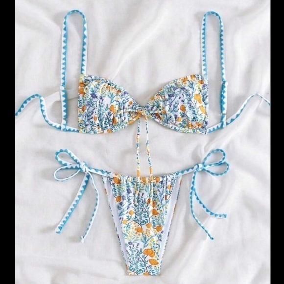 SHEIN Other - NWT SHEIN blue white and orange 2 piece bikini small